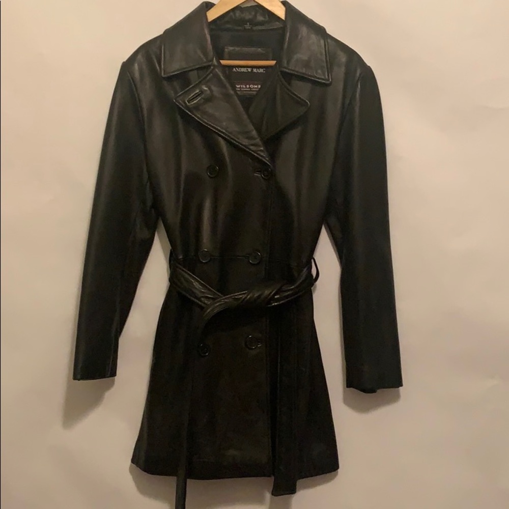 Wilson’s Black Belted Leather Trench Coat